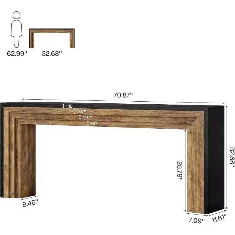 Tavolo Consolle Stretto in Legno Lantine da 180 cm, Tavolino da Divano Dietro al Divano per Soggiorno, Ingresso, Corridoio, Nero + Marrone