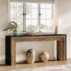 Tavolo Consolle Stretto in Legno Lantine da 180 cm, Tavolino da Divano Dietro al Divano per Soggiorno, Ingresso, Corridoio, Nero + Marrone