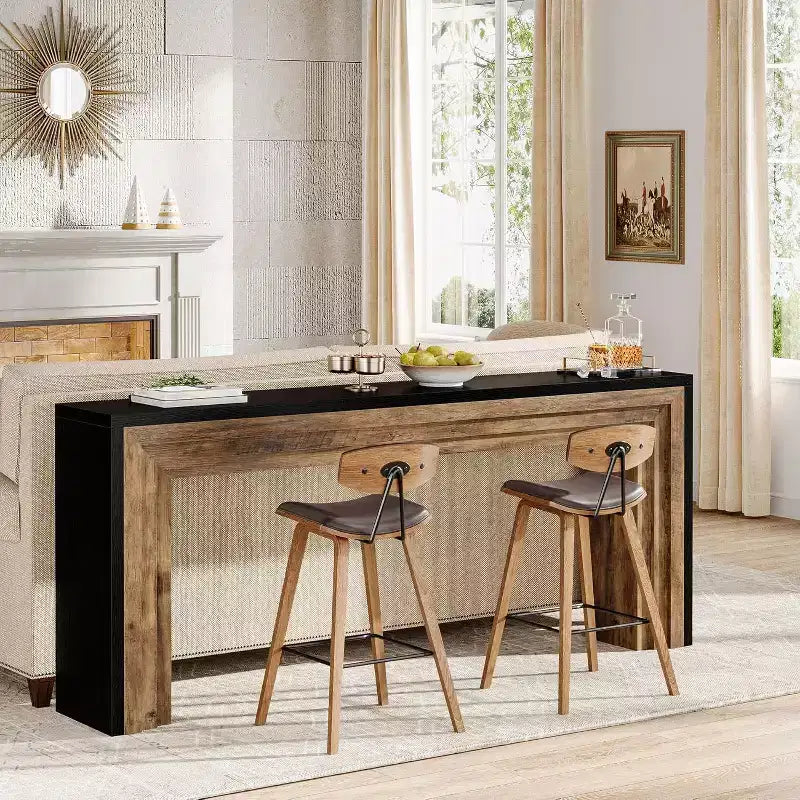 Tavolo Consolle Stretto in Legno Lantine da 180 cm, Tavolino da Divano Dietro al Divano per Soggiorno, Ingresso, Corridoio, Nero + Marrone