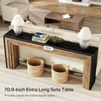 Tavolo Consolle Stretto in Legno Lantine da 180 cm, Tavolino da Divano Dietro al Divano per Soggiorno, Ingresso, Corridoio, Nero + Marrone