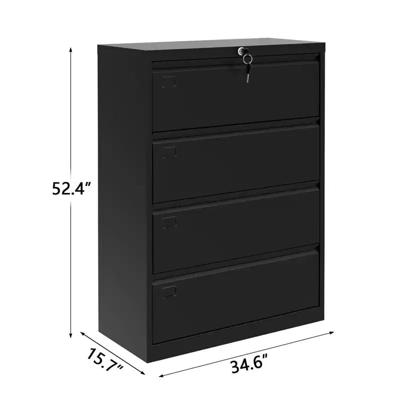 Classificatore laterale a 4 cassetti TROPOW – Armadietto in metallo resistente nero per documenti formato A4/legale (per uso domestico/ufficio)