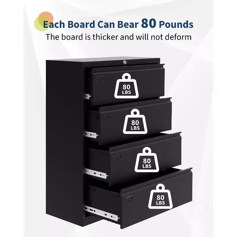 Classificatore laterale a 4 cassetti TROPOW – Armadietto in metallo resistente nero per documenti formato A4/legale (per uso domestico/ufficio)
