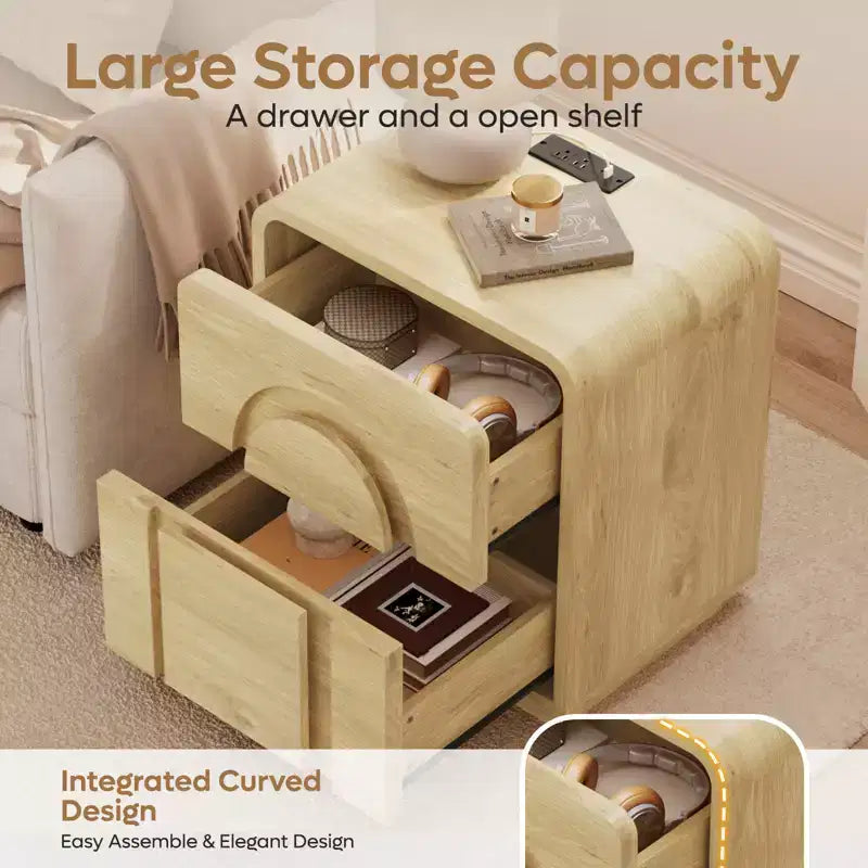 Comodini Bestier set da 2 con stazione di ricarica, Comodini moderni a LED con 2 cassetti, 2 tavolini da notte con contenitore per camera da letto e soggiorno