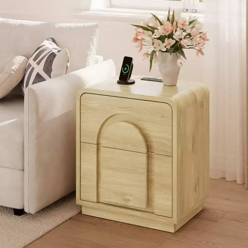 Comodini Bestier set da 2 con stazione di ricarica, Comodini moderni a LED con 2 cassetti, 2 tavolini da notte con contenitore per camera da letto e soggiorno