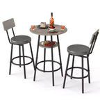 Zevemomo 3 Pieces Round Bar Table Set,Small Dining Table for 2, with Storage,Upholstered Stools with Backrest for Kitchen,Dining Room & Bistro-Grey