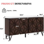AMERLIFE 63 Credenza buffet in legno di acacia con ante geometriche intagliate a mano, mobile consolle con ripiani regolabili, noce scuro