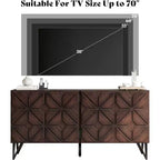 AMERLIFE 63 Credenza buffet in legno di acacia con ante geometriche intagliate a mano, mobile consolle con ripiani regolabili, noce scuro