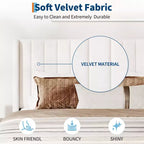 Letto matrimoniale in velluto con testiera ad alette e canale verticale imbottito, base a piattaforma rivestita, doghe in legno, non è necessaria la rete a molle, facile da montare, beige