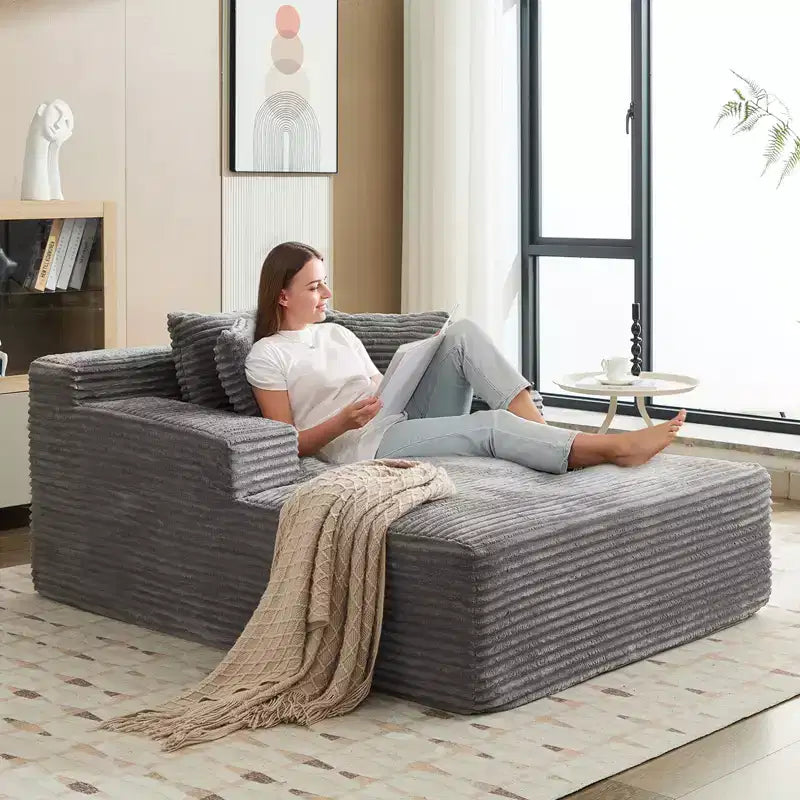 Chaise Longue da Interno 66x49, Poltrona Chaise Longue Oversize con 3 Cuscini Decorativi, Divano Letto Pigro in Velluto a Coste Imbottito