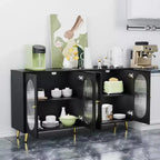 Okak Armadietto d'Accento Moderno, Credenza con Quattro Ante in Vetro, Mobile Contenitore per Cucina, Sala da Pranzo, Ingresso