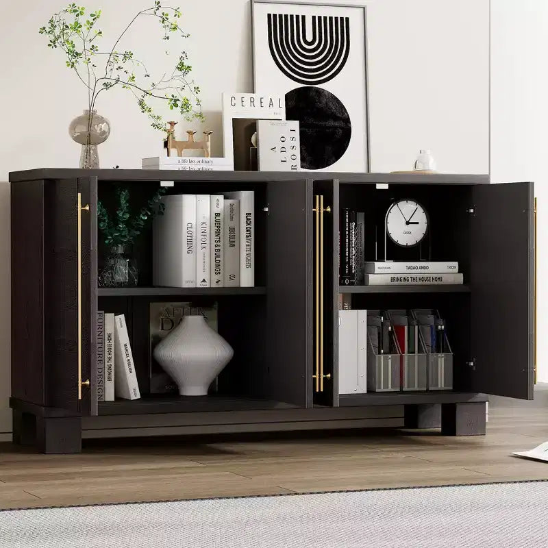 Credenza moderna Okak, credenza a buffet con 4 ante e 4 ripiani, armadietto contenitore per soggiorno, sala da pranzo, cucina
