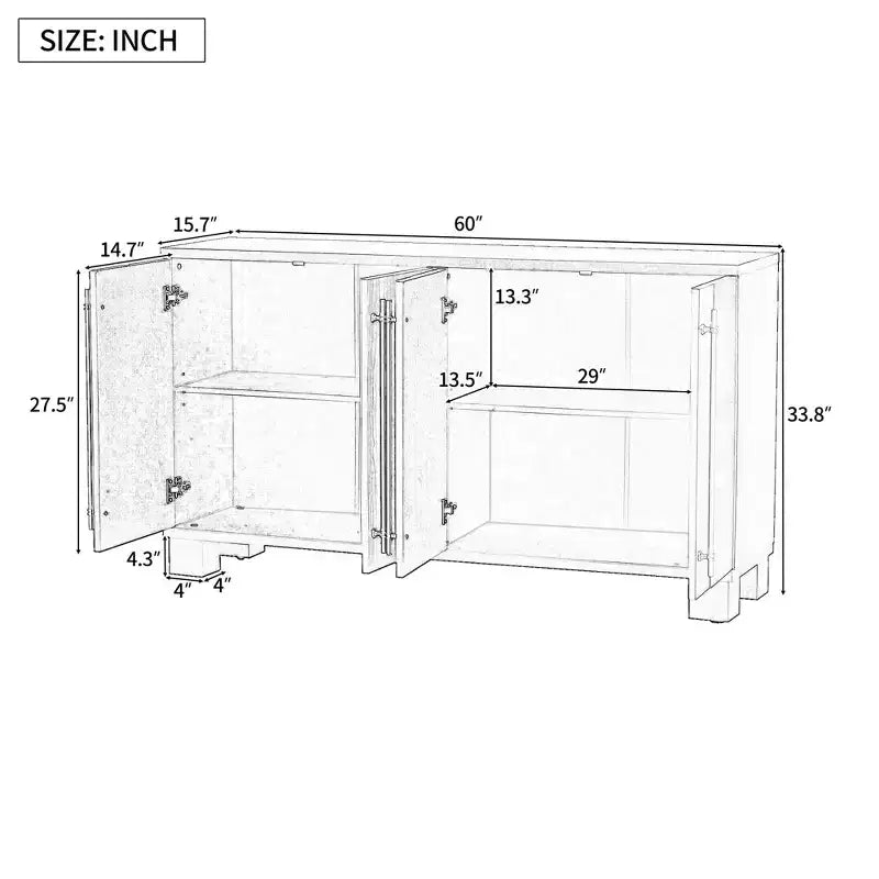 Credenza moderna Okak, credenza a buffet con 4 ante e 4 ripiani, armadietto contenitore per soggiorno, sala da pranzo, cucina