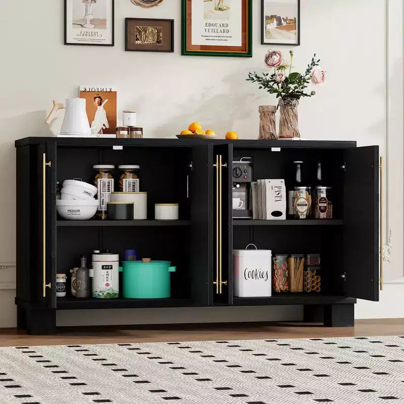 Credenza moderna Okak, credenza a buffet con 4 ante e 4 ripiani, armadietto contenitore per soggiorno, sala da pranzo, cucina
