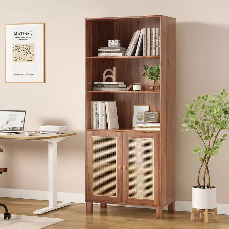 Okak Mobile Credenza Minimalista, Credenza a 2 Ante e 5 Ripiani, Mobile Contenitore per Soggiorno, Ingresso, Corridoio