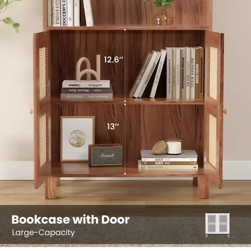 Okak Mobile Credenza Minimalista, Credenza a 2 Ante e 5 Ripiani, Mobile Contenitore per Soggiorno, Ingresso, Corridoio