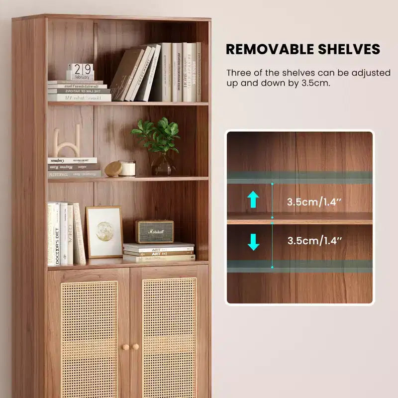 Okak Mobile Credenza Minimalista, Credenza a 2 Ante e 5 Ripiani, Mobile Contenitore per Soggiorno, Ingresso, Corridoio
