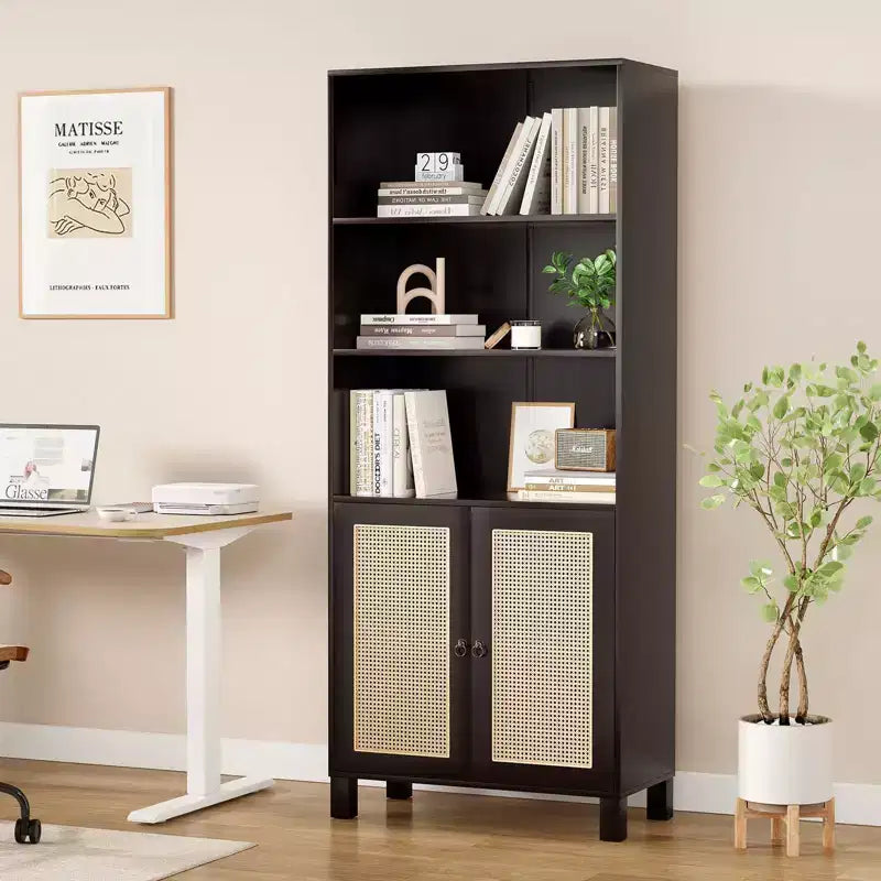 Okak Mobile Credenza Minimalista, Credenza a 2 Ante e 5 Ripiani, Mobile Contenitore per Soggiorno, Ingresso, Corridoio