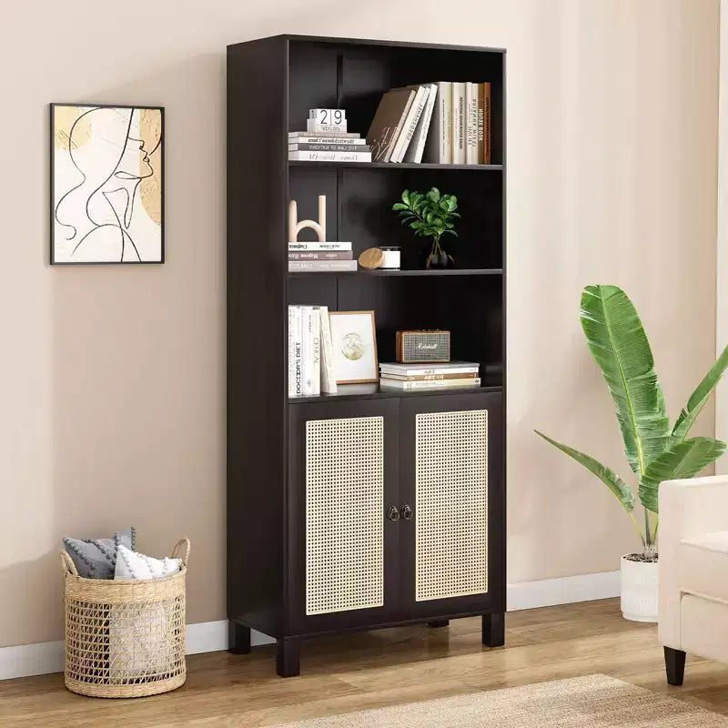 Okak Mobile Credenza Minimalista, Credenza a 2 Ante e 5 Ripiani, Mobile Contenitore per Soggiorno, Ingresso, Corridoio