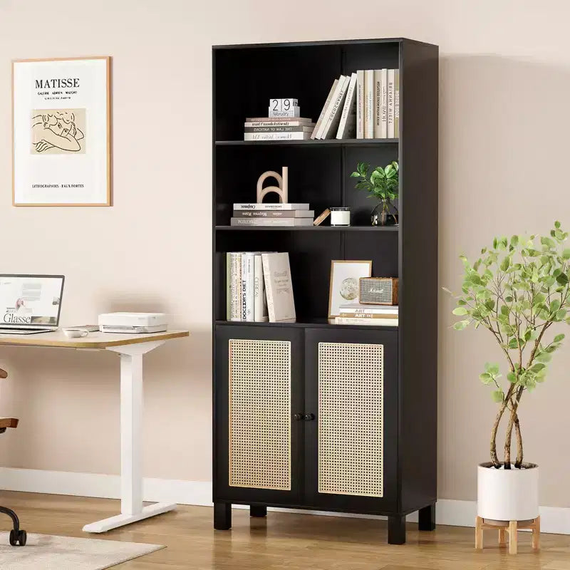 Okak Mobile Credenza Minimalista, Credenza a 2 Ante e 5 Ripiani, Mobile Contenitore per Soggiorno, Ingresso, Corridoio
