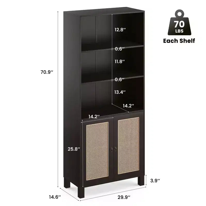Okak Mobile Credenza Minimalista, Credenza a 2 Ante e 5 Ripiani, Mobile Contenitore per Soggiorno, Ingresso, Corridoio