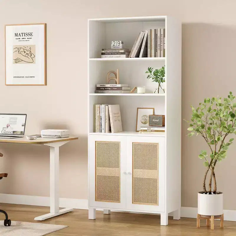 Okak Mobile Credenza Minimalista, Credenza a 2 Ante e 5 Ripiani, Mobile Contenitore per Soggiorno, Ingresso, Corridoio