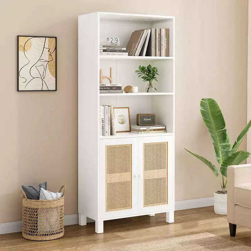 Okak Mobile Credenza Minimalista, Credenza a 2 Ante e 5 Ripiani, Mobile Contenitore per Soggiorno, Ingresso, Corridoio