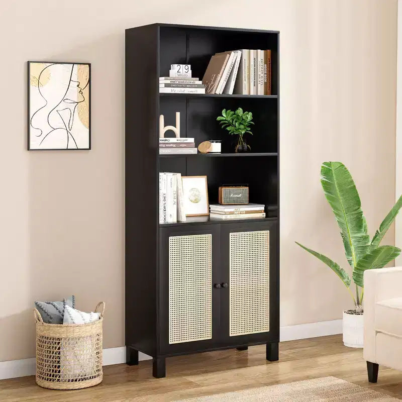 Okak Mobile Credenza Minimalista, Credenza a 2 Ante e 5 Ripiani, Mobile Contenitore per Soggiorno, Ingresso, Corridoio