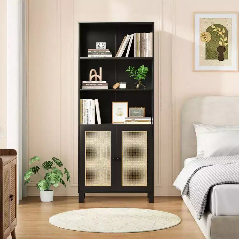 Okak Mobile Credenza Minimalista, Credenza a 2 Ante e 5 Ripiani, Mobile Contenitore per Soggiorno, Ingresso, Corridoio