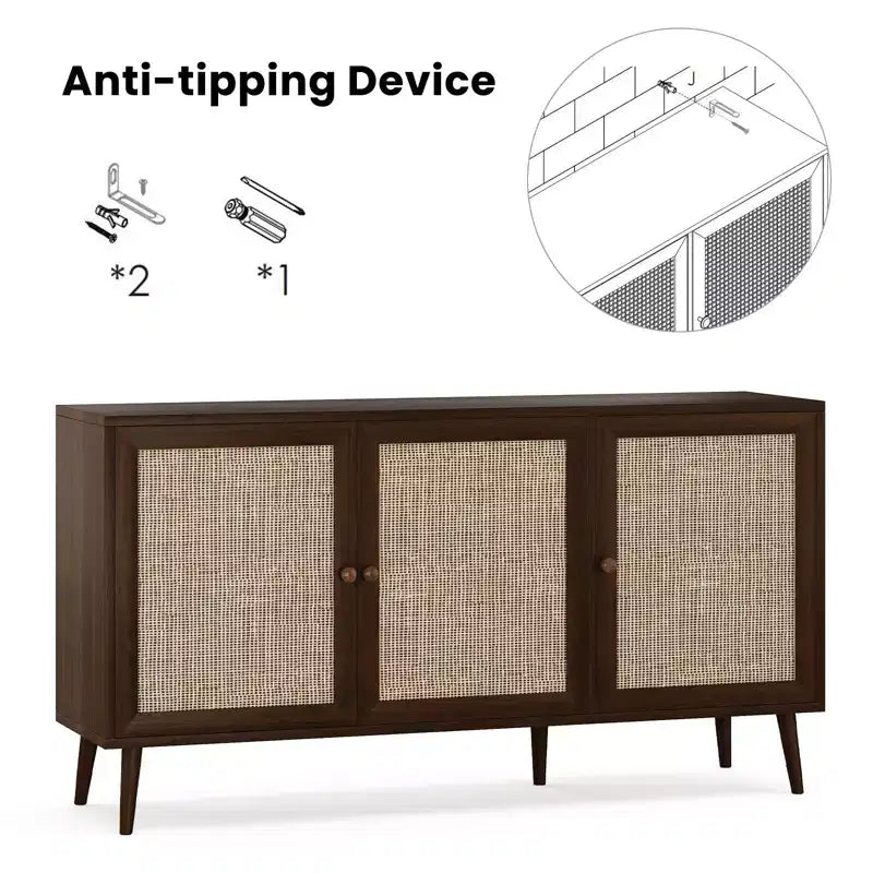 Okak Credenza Madia, Mobile Contenitore con 3 Ante e 3 Ripiani, Credenza per Soggiorno, Ingresso, Corridoio, Ufficio