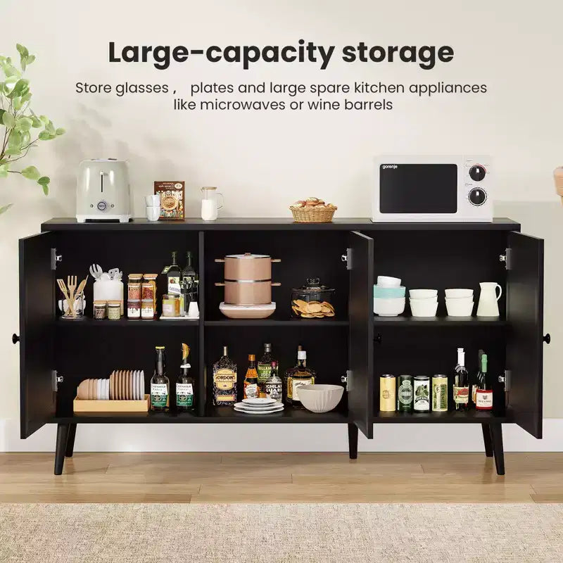 Okak Credenza Madia, Mobile Contenitore con 3 Ante e 3 Ripiani, Credenza per Soggiorno, Ingresso, Corridoio, Ufficio