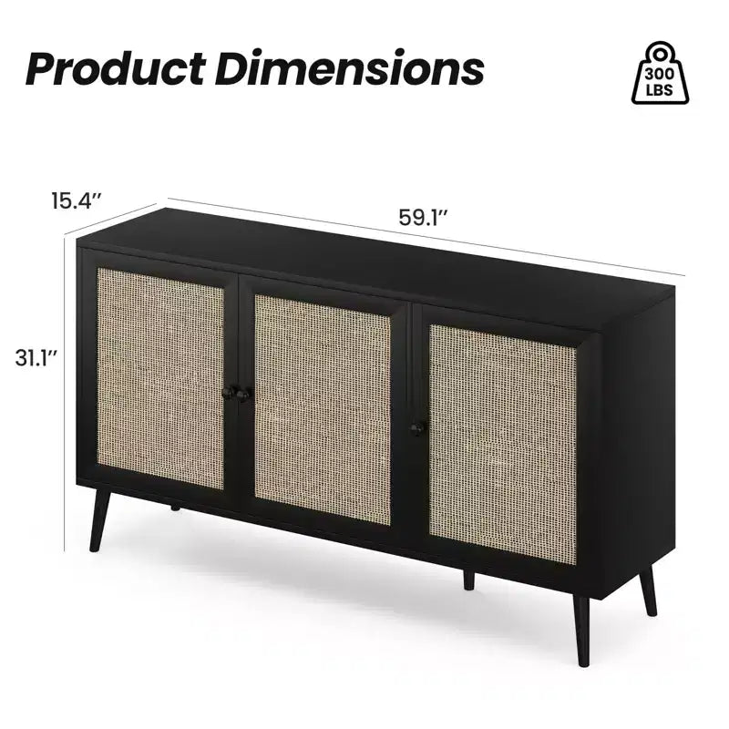 Okak Credenza Madia, Mobile Contenitore con 3 Ante e 3 Ripiani, Credenza per Soggiorno, Ingresso, Corridoio, Ufficio