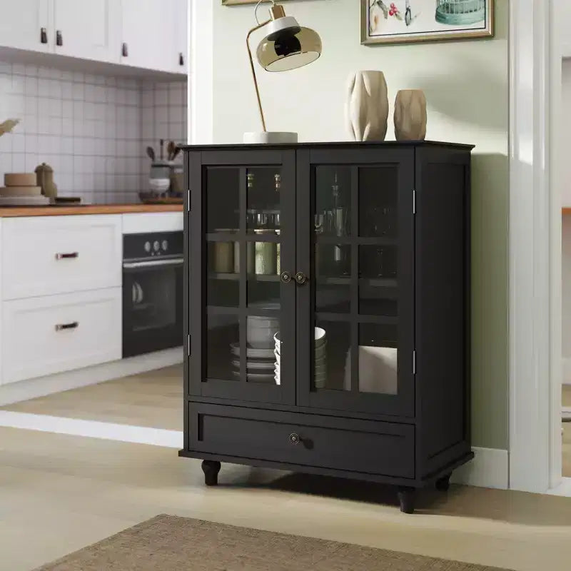 Okak Mobile Credenza Minimalista, Credenza a Buffet con 2 Ante e 3 Ripiani, Armadietto Contenitore per Soggiorno, Sala da Pranzo, Cucina