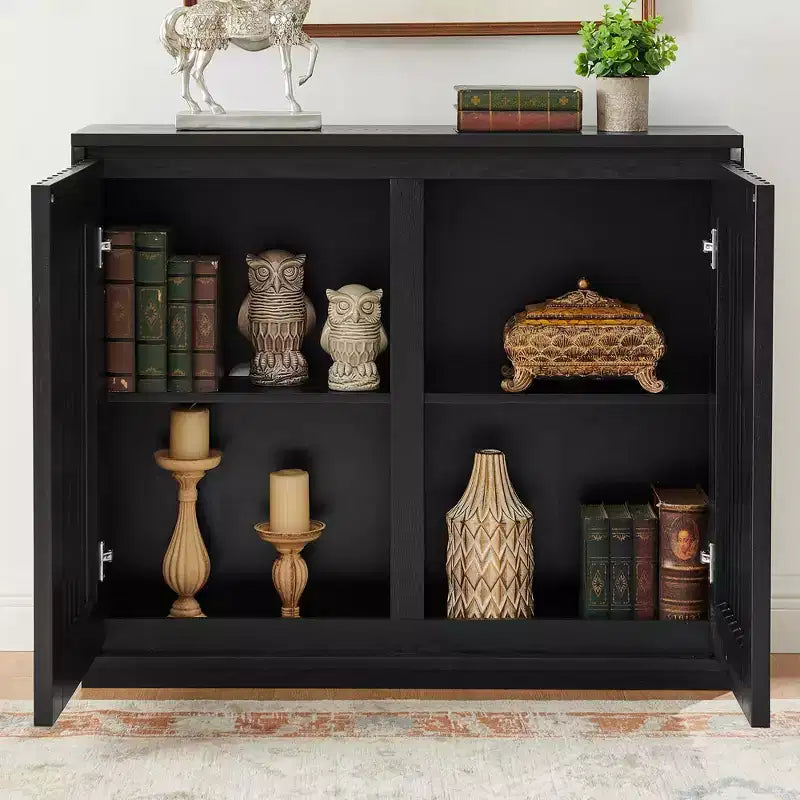 Madia moderna di metà secolo Okak, credenza con 2 ante e 2 ripiani, mobile contenitore per soggiorno, sala da pranzo, cucina