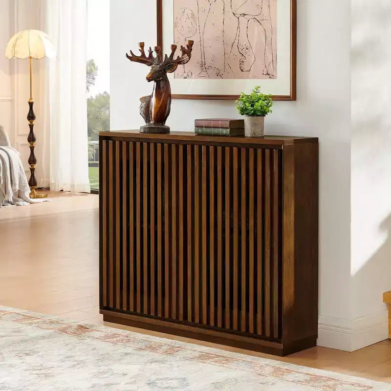 Madia moderna di metà secolo Okak, credenza con 2 ante e 2 ripiani, mobile contenitore per soggiorno, sala da pranzo, cucina