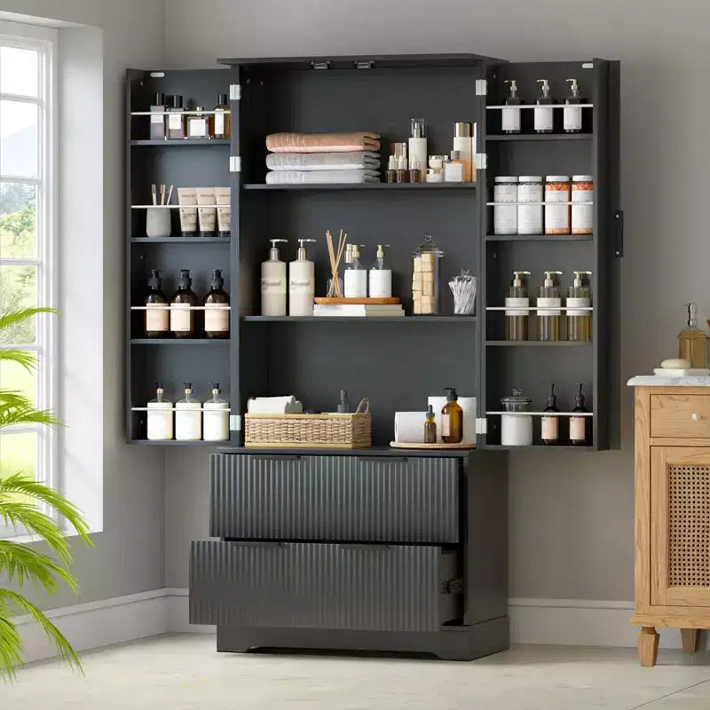 Okak 72in Modern Tall Storage Cabinet, mobile contenitore con 2 ante e 4 cassetti, armadio per soggiorno, corridoio, cucina