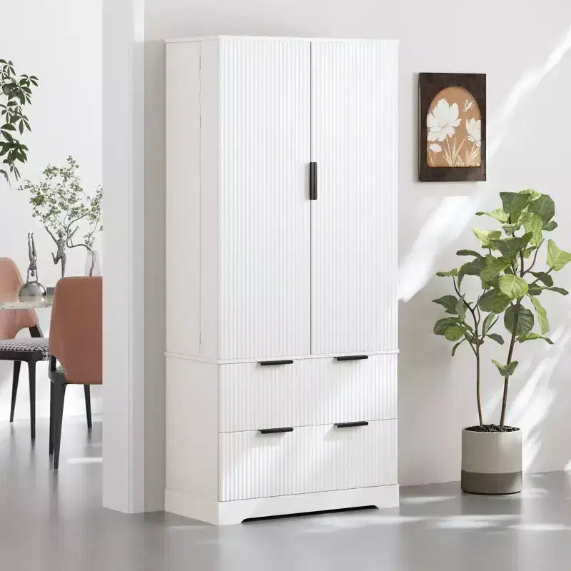 Okak 72in Modern Tall Storage Cabinet, mobile contenitore con 2 ante e 4 cassetti, armadio per soggiorno, corridoio, cucina