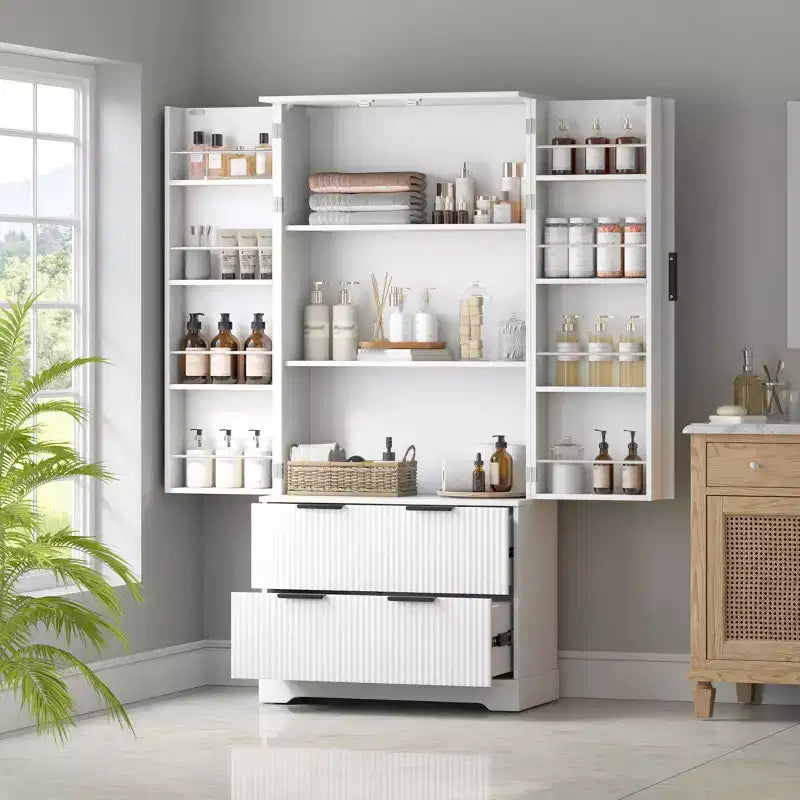 Okak 72in Modern Tall Storage Cabinet, mobile contenitore con 2 ante e 4 cassetti, armadio per soggiorno, corridoio, cucina