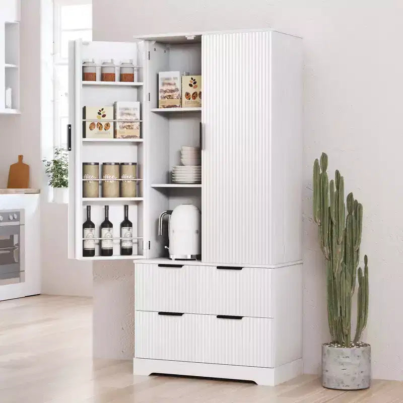 Okak 72in Modern Tall Storage Cabinet, mobile contenitore con 2 ante e 4 cassetti, armadio per soggiorno, corridoio, cucina