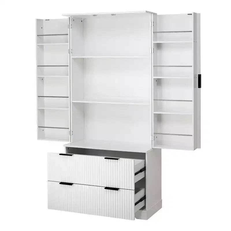Okak 72in Modern Tall Storage Cabinet, mobile contenitore con 2 ante e 4 cassetti, armadio per soggiorno, corridoio, cucina