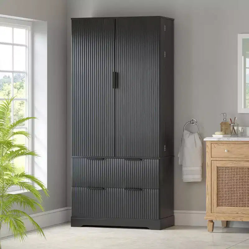 Okak 72in Modern Tall Storage Cabinet, mobile contenitore con 2 ante e 4 cassetti, armadio per soggiorno, corridoio, cucina