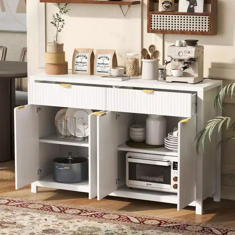 Okak Mobile Credenza Moderno, Mobile Buffet con 2 Cassetti e 4 Ante, Maniglie in Alluminio, Mobile Contenitore per Soggiorno, Sala da Pranzo, Cucina