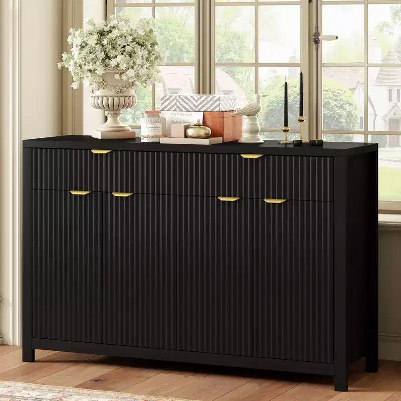 Okak Mobile Credenza Moderno, Mobile Buffet con 2 Cassetti e 4 Ante, Maniglie in Alluminio, Mobile Contenitore per Soggiorno, Sala da Pranzo, Cucina