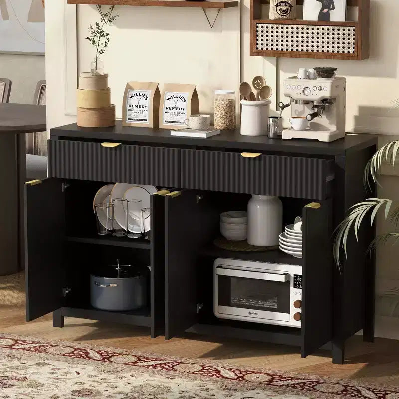 Okak Mobile Credenza Moderno, Mobile Buffet con 2 Cassetti e 4 Ante, Maniglie in Alluminio, Mobile Contenitore per Soggiorno, Sala da Pranzo, Cucina
