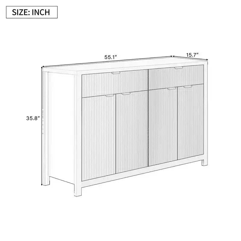 Okak Mobile Credenza Moderno, Mobile Buffet con 2 Cassetti e 4 Ante, Maniglie in Alluminio, Mobile Contenitore per Soggiorno, Sala da Pranzo, Cucina