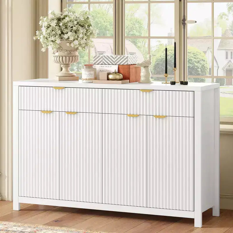 Okak Mobile Credenza Moderno, Mobile Buffet con 2 Cassetti e 4 Ante, Maniglie in Alluminio, Mobile Contenitore per Soggiorno, Sala da Pranzo, Cucina