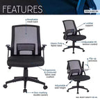 Okak Sedia da Ufficio Ergonomica in Rete, Sedia Imbottita a Criss Cross con Altezza Regolabile e Ruote, Sedia Girevole per Sala Lettura, Studio, Nera