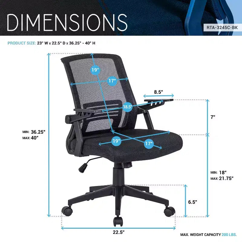Okak Sedia da Ufficio Ergonomica in Rete, Sedia Imbottita a Criss Cross con Altezza Regolabile e Ruote, Sedia Girevole per Sala Lettura, Studio, Nera