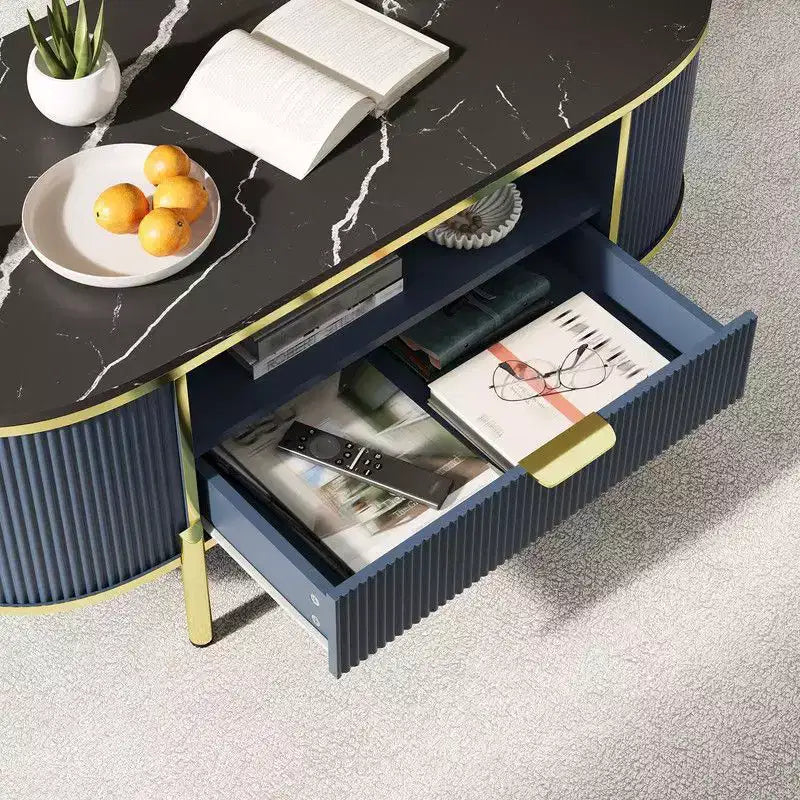 Tavolino ovale moderno con contenitore, 48 Tavolo centrale scanalato in legno per soggiorno ufficio