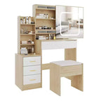 Makeup Vanity Desk with Mirror, Vanity Table and Chair Set, 3 Color Modes Adjustable, Multi-Layer Shelves and Drawer Storage, for Bedroom