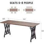 Tavolo da pranzo per 6 persone, tavolo da pranzo rettangolare da 180 cm con gambe in metallo a X e piano in legno, tavolo da cucina per 6-8 persone